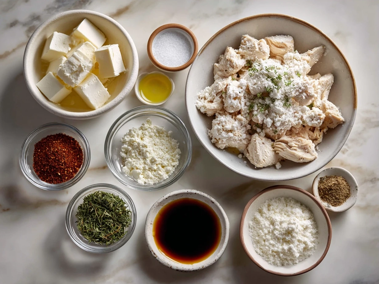 Ingredients for Air Fryer Chicken Mozzarella Wraps laid out on a table