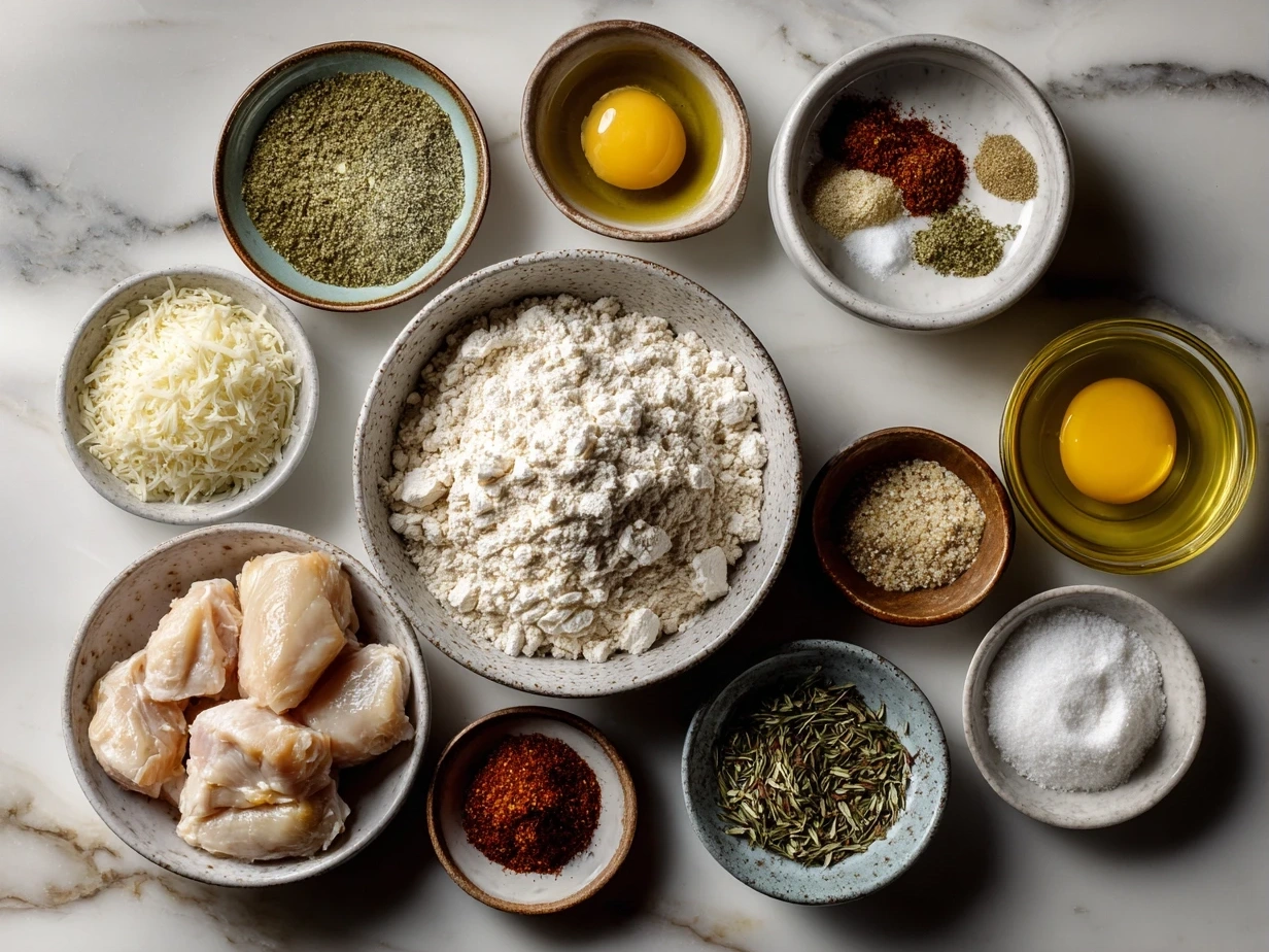 Ingredients for Cajun Chicken Pasta: chicken breasts, Cajun seasoning, pasta, olive oil, red bell pepper, garlic, heavy cream, chicken broth, Parmesan cheese, salt, pepper, and parsley