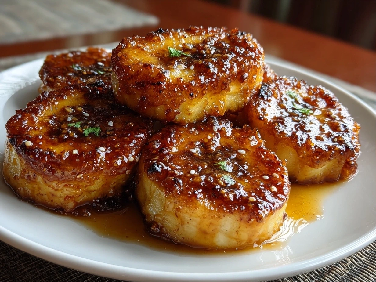 Final Caramelized Baked Banana Slices golden and caramelized on a plate ready to serve