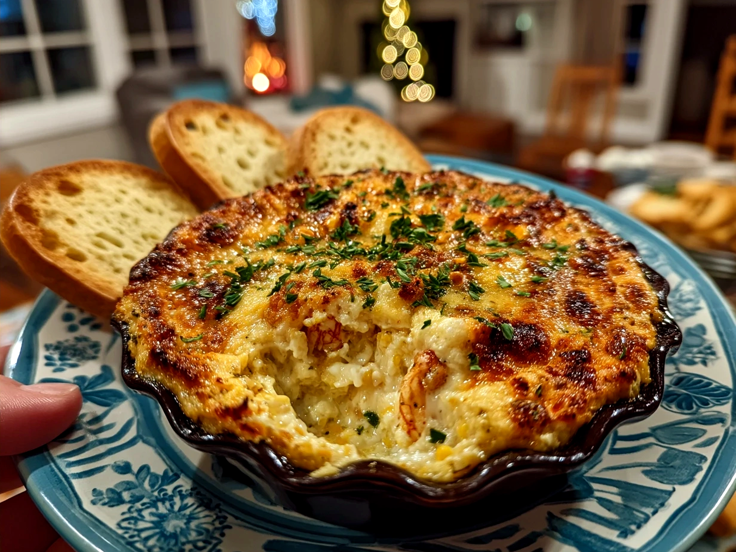 Warm cheesy corn dip served with tortilla chips and garnished with green onions