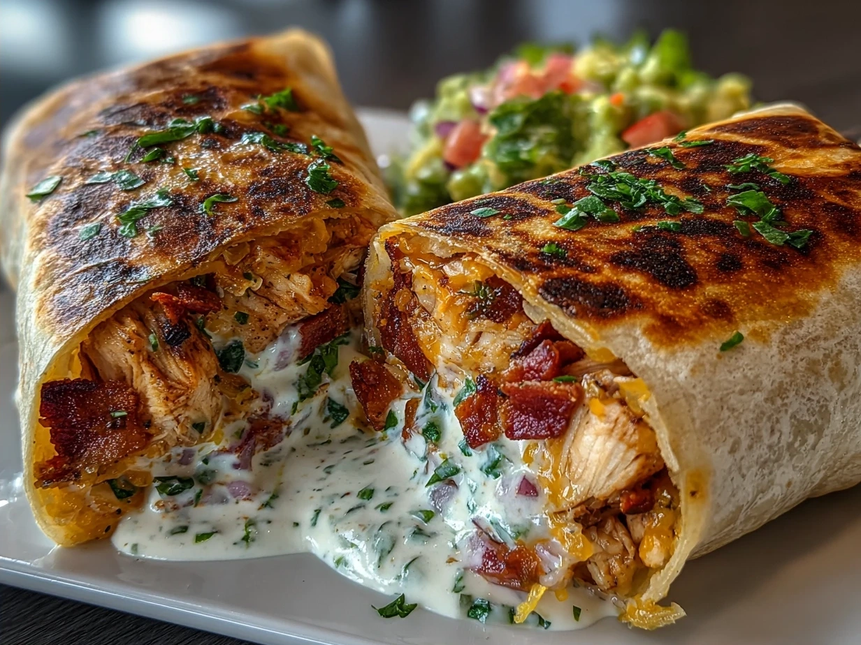 A plate of Chicken Avocado Ranch Burritos ready to serve