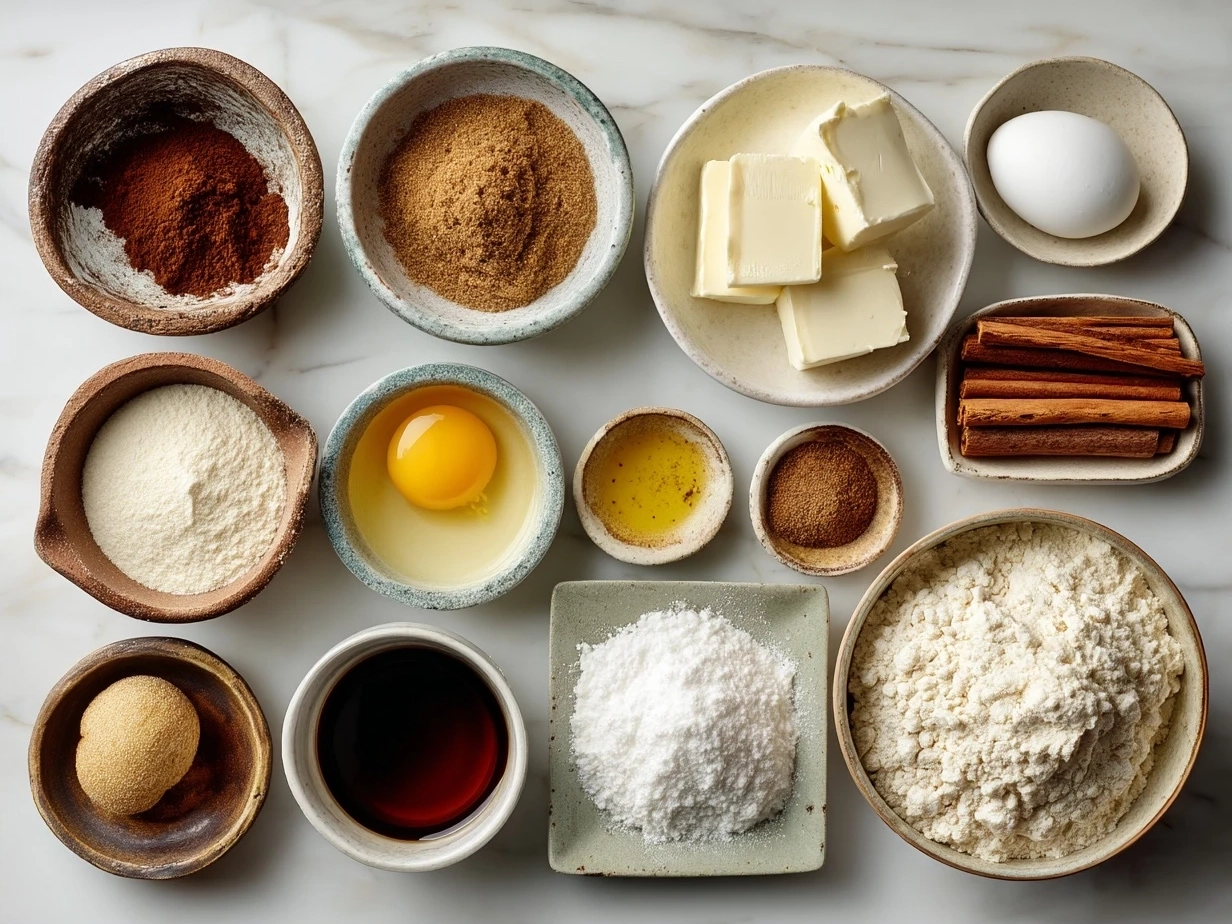 Ingredients for Cinnamon Roll Pancakes laid out on a table