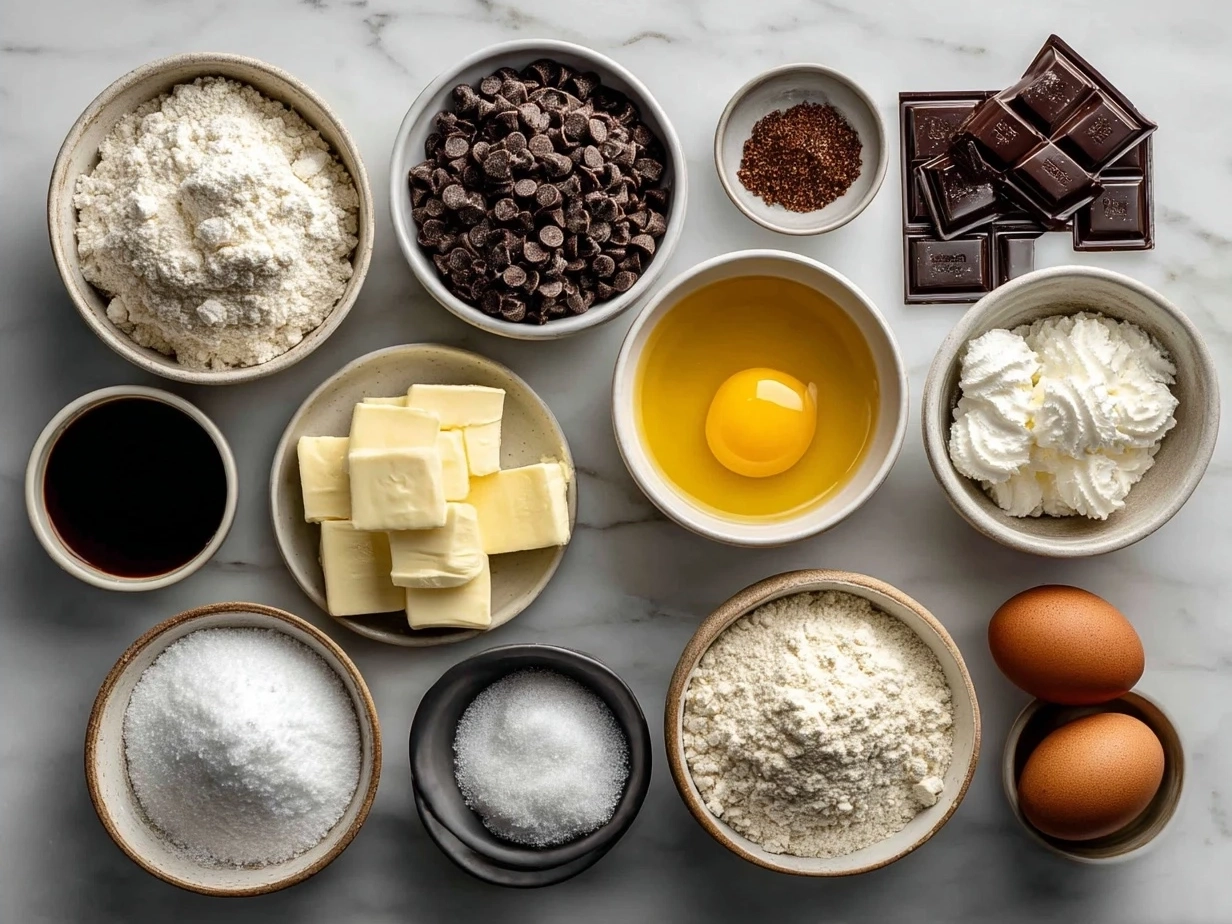 Ingredients for Classic Dirt Cake Delight with Oreo cookies, cream cheese, and pudding