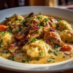 Close-up of homemade chicken and dumplings