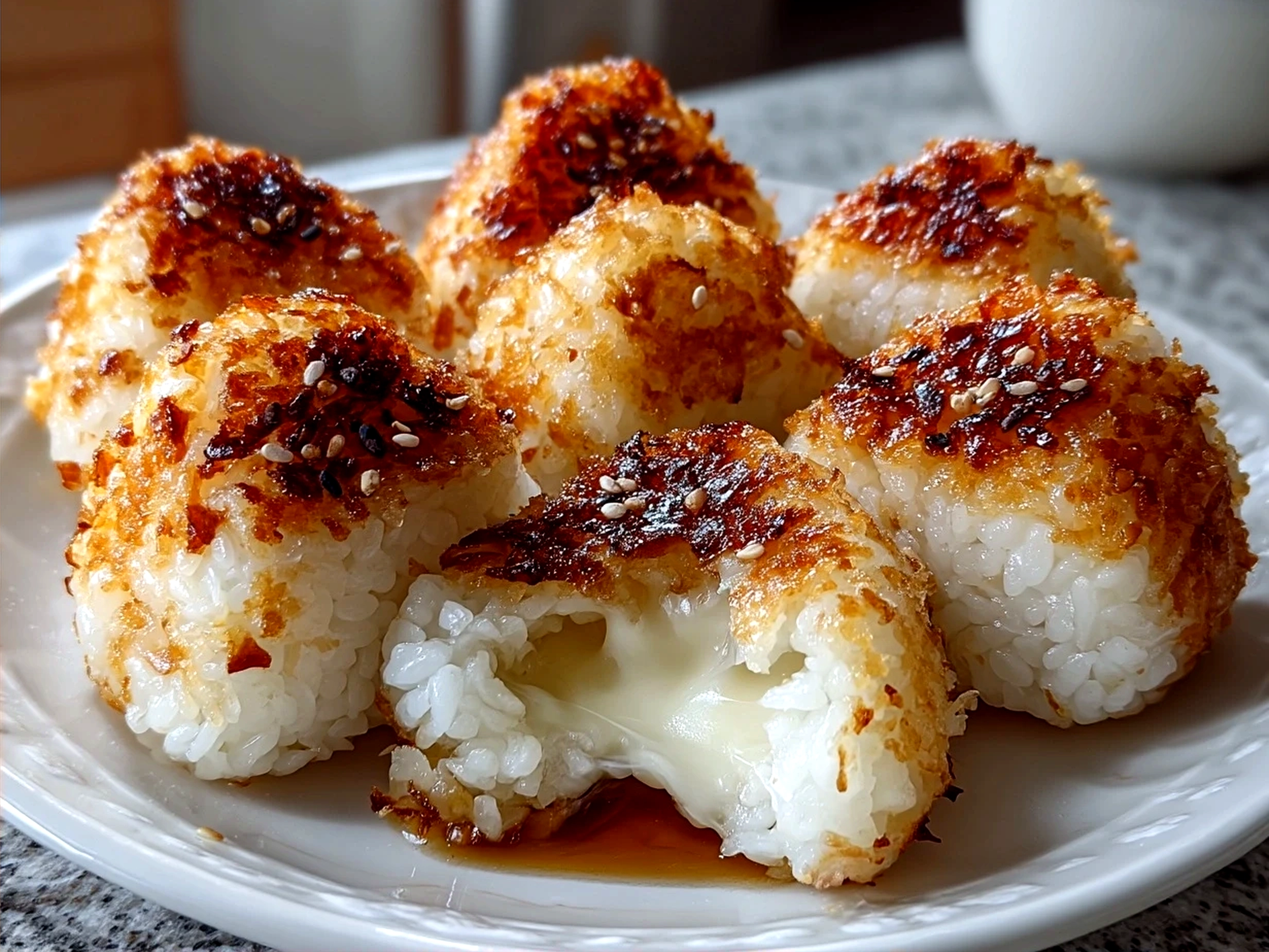 Served Easy Yaki Onigiri grilled rice balls garnished with nori seaweed and sesame seeds