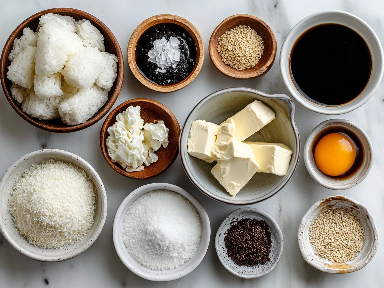 Ingredients for Easy Yaki Onigiri: rice, soy sauce, mirin, sesame oil, vegetable oil, salt, nori sheets