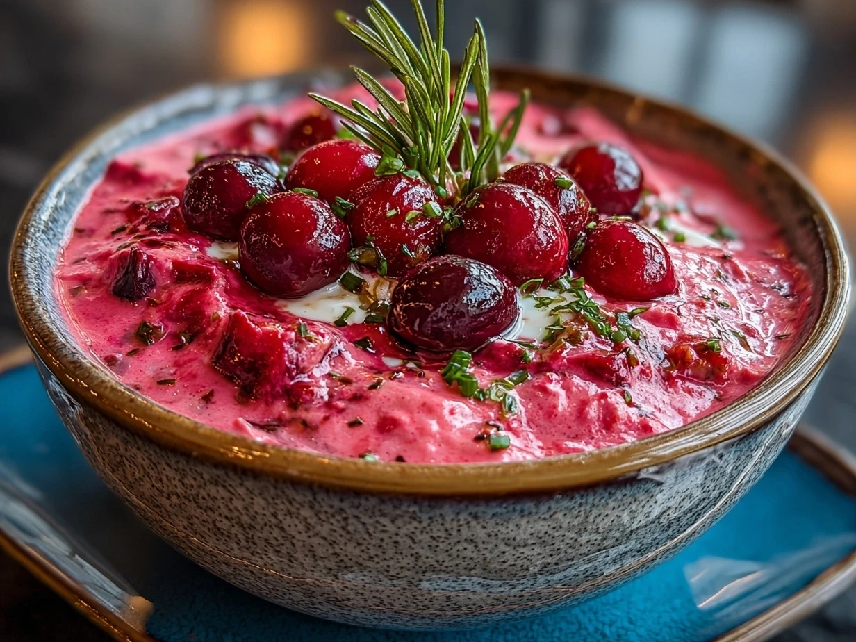 Finished Cranberry Jalapeño Dip in a rustic bowl garnished with chopped jalapeño and cilantro