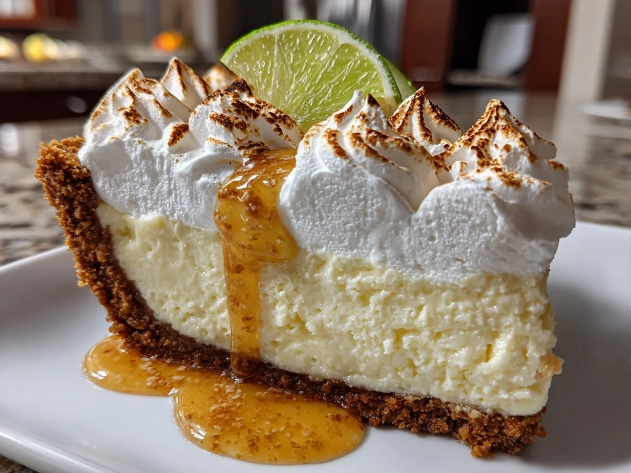 Freshly prepared Key Lime Pie on white plate