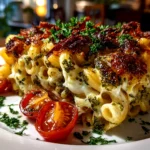 home cook, taken with iPhone 14. Close-up slight angle of freshly prepared TikTok Baked Feta Pasta with Pesto on white plate. mouthwatering --ar 4:3 --style raw --s 230