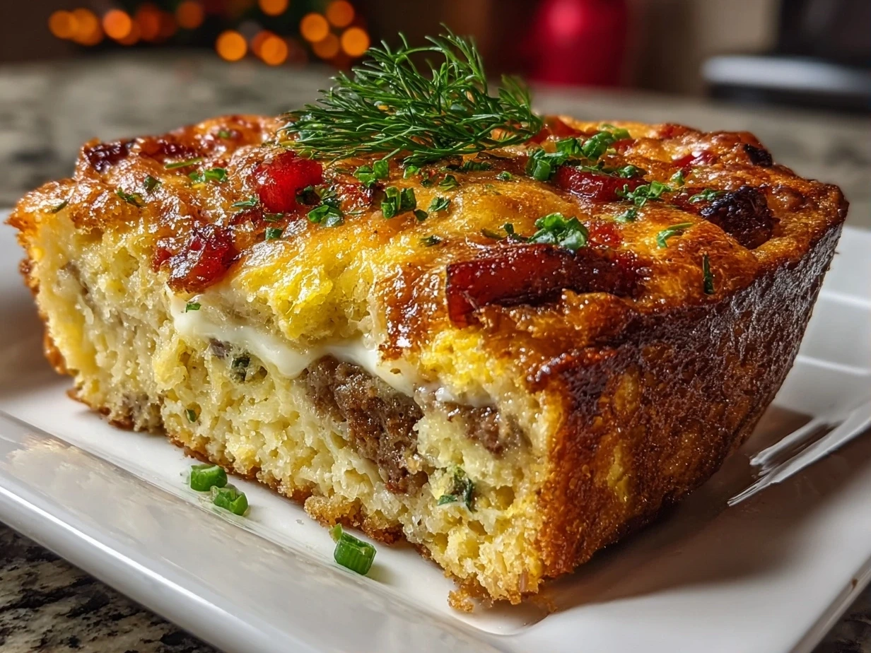 Homemade Christmas Breakfast Casserole close-up