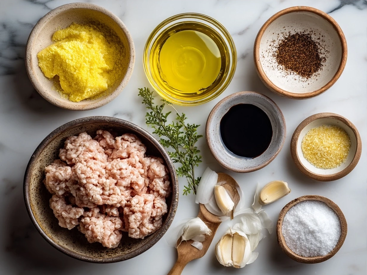 Ingredients for Honey Garlic Ground Turkey laid out on a kitchen counter
