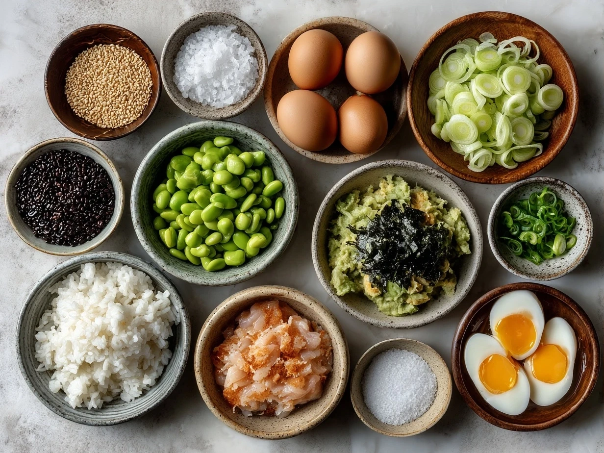 Ingredients for Japanese Katsu Bowls recipe laid out on a table