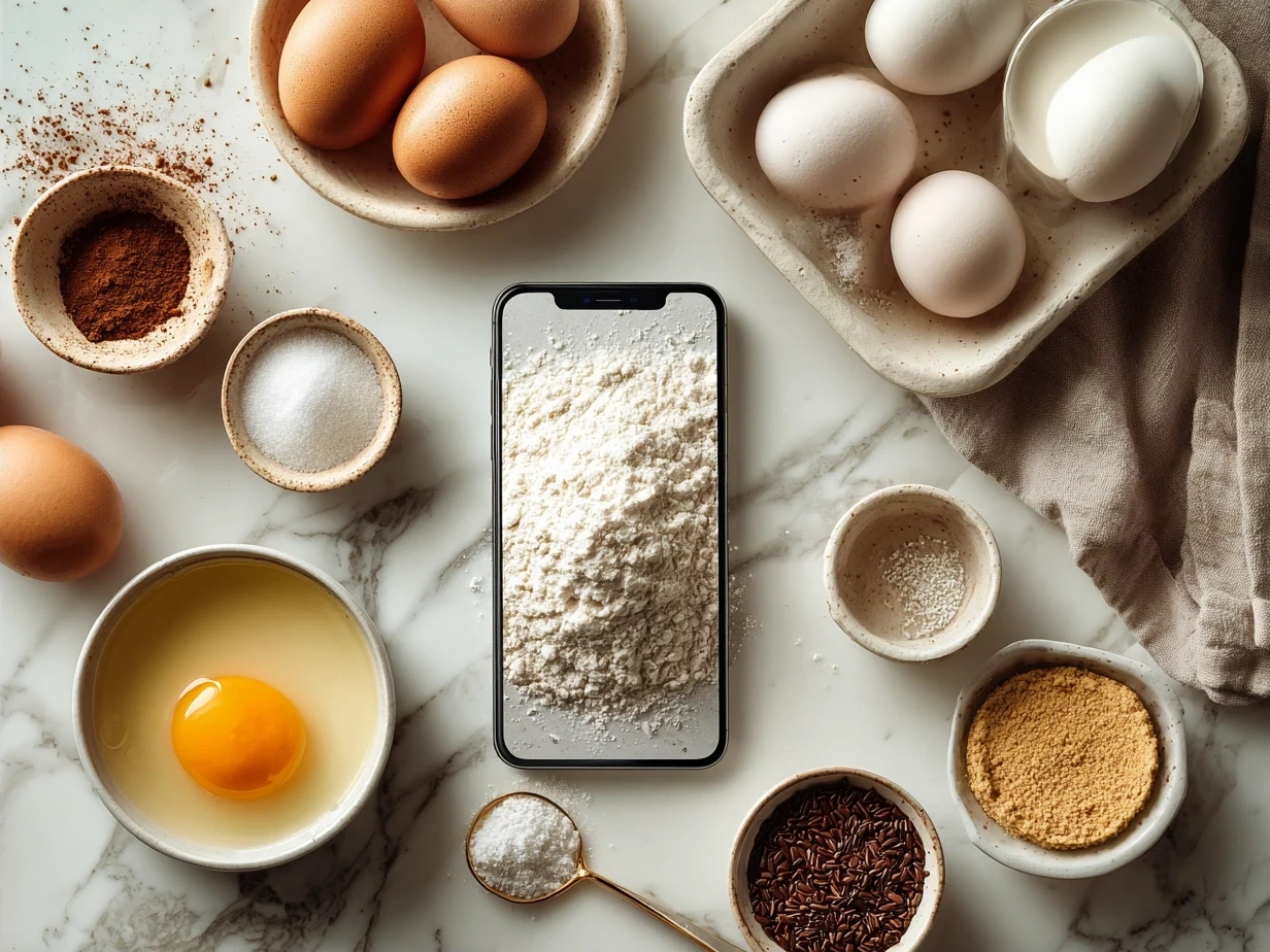Ingredients for Neapolitan Mousse Cake including cream, chocolate, strawberries, gelatin, and crust components