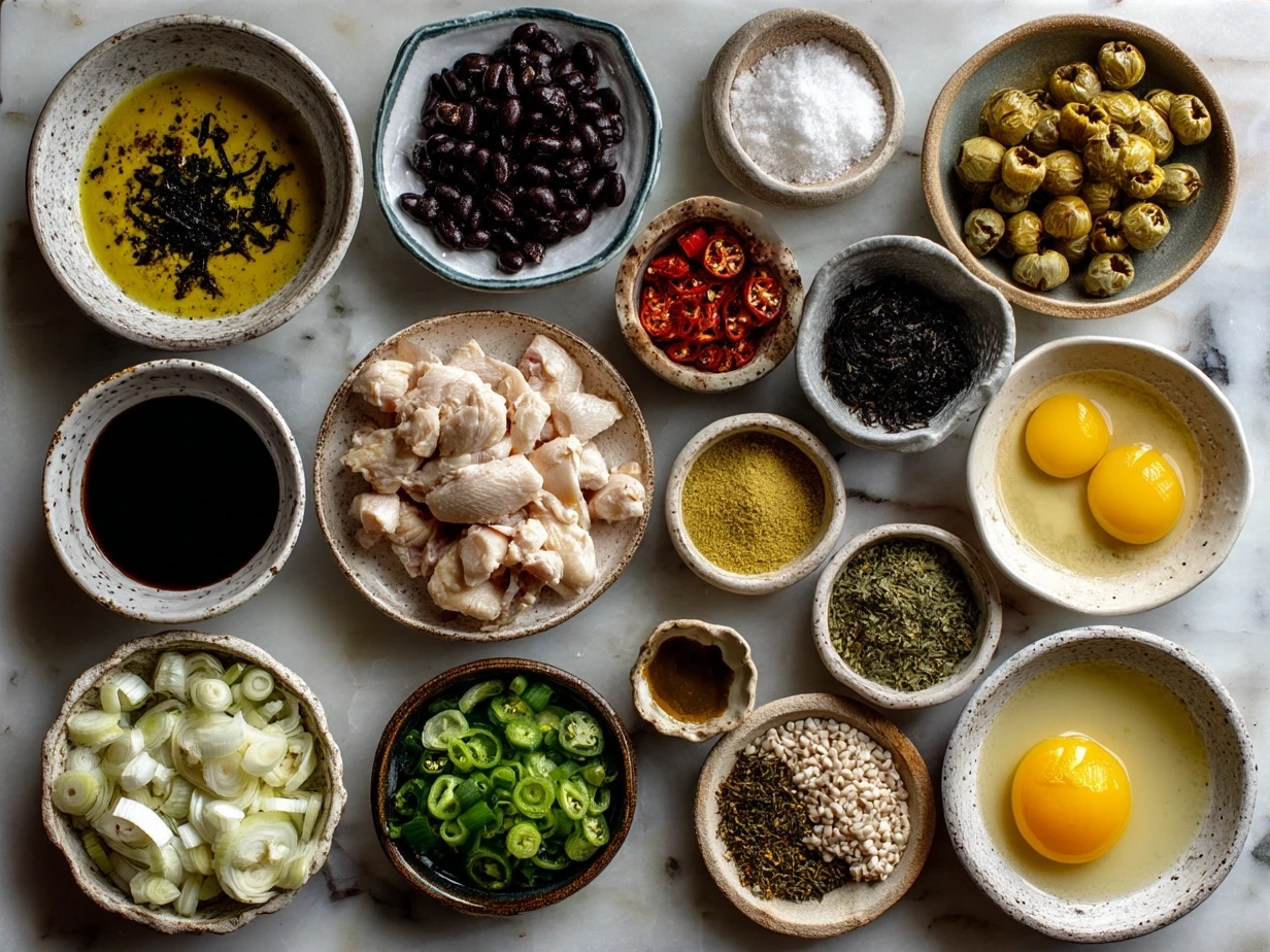 Ingredients for One-Pot Creamy Chicken Taco Soup including chicken, beans, corn, and spices