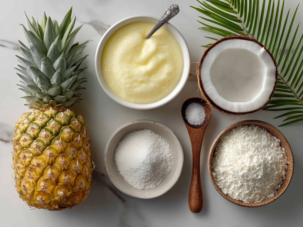 Ingredients for Pineapple Coconut Smoothie laid out