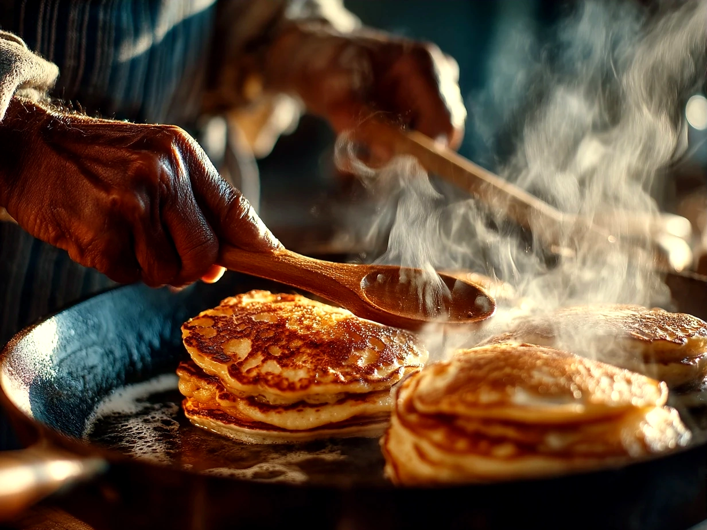Stack of protein pancakes served with berries and syrup