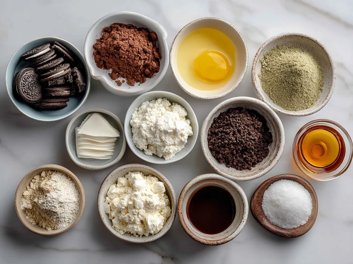 Ingredients for Shaped Oreo Truffles: Oreo cookies, cream cheese, and chocolate