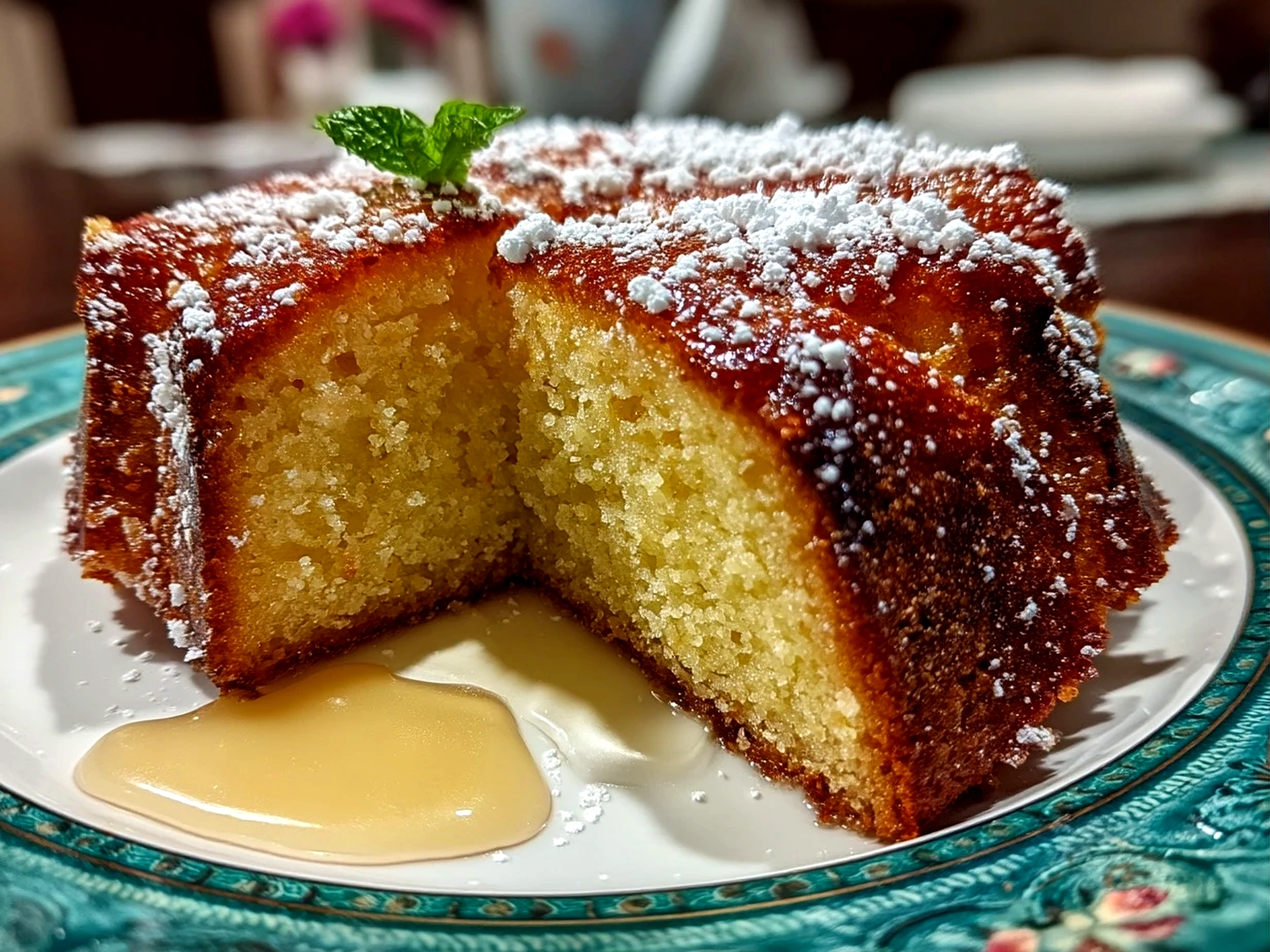 Slight angle close up of finished delicious Italian Love Cake
