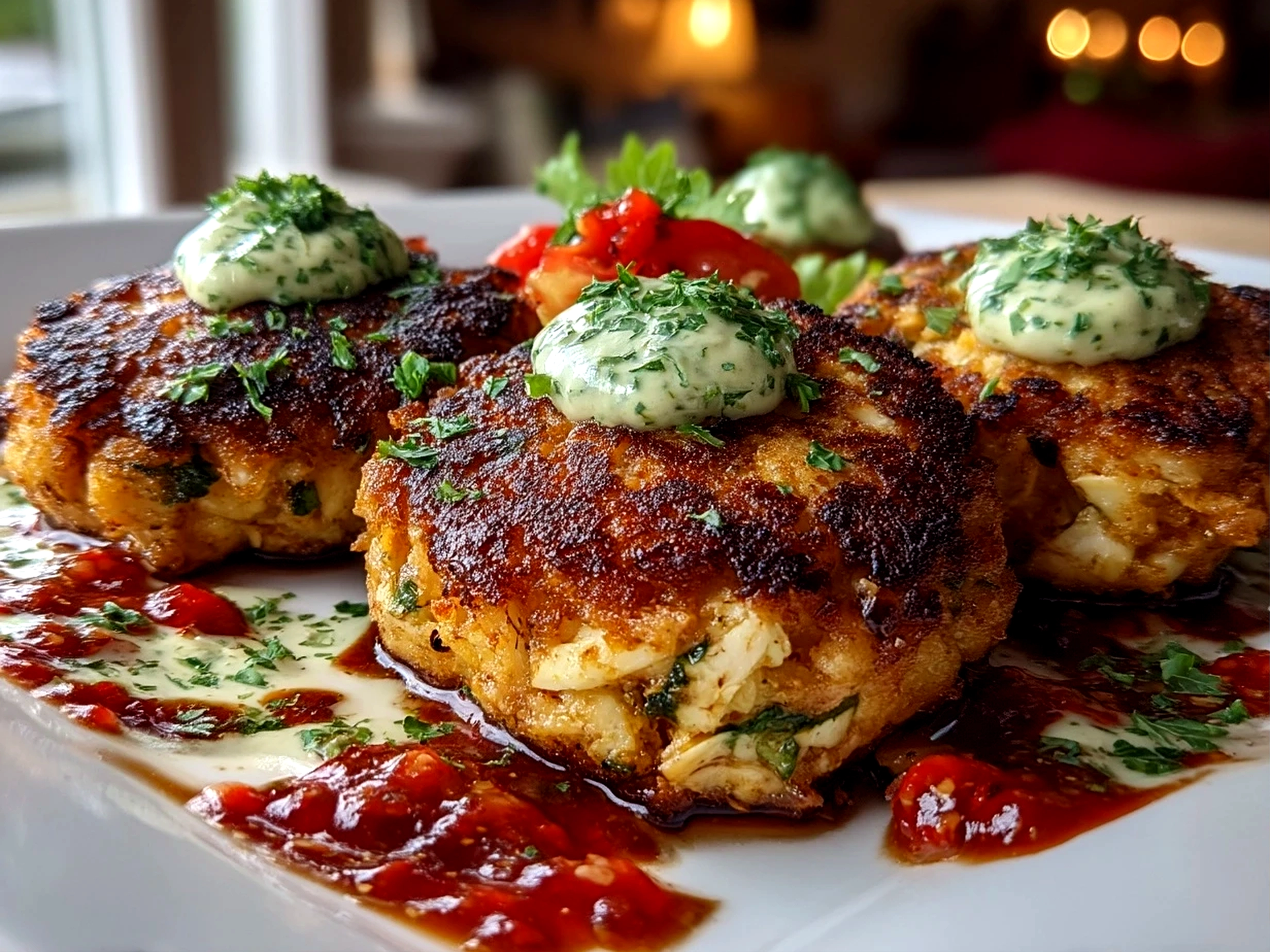 Slight angle close-up of finished Maryland Crab Cakes