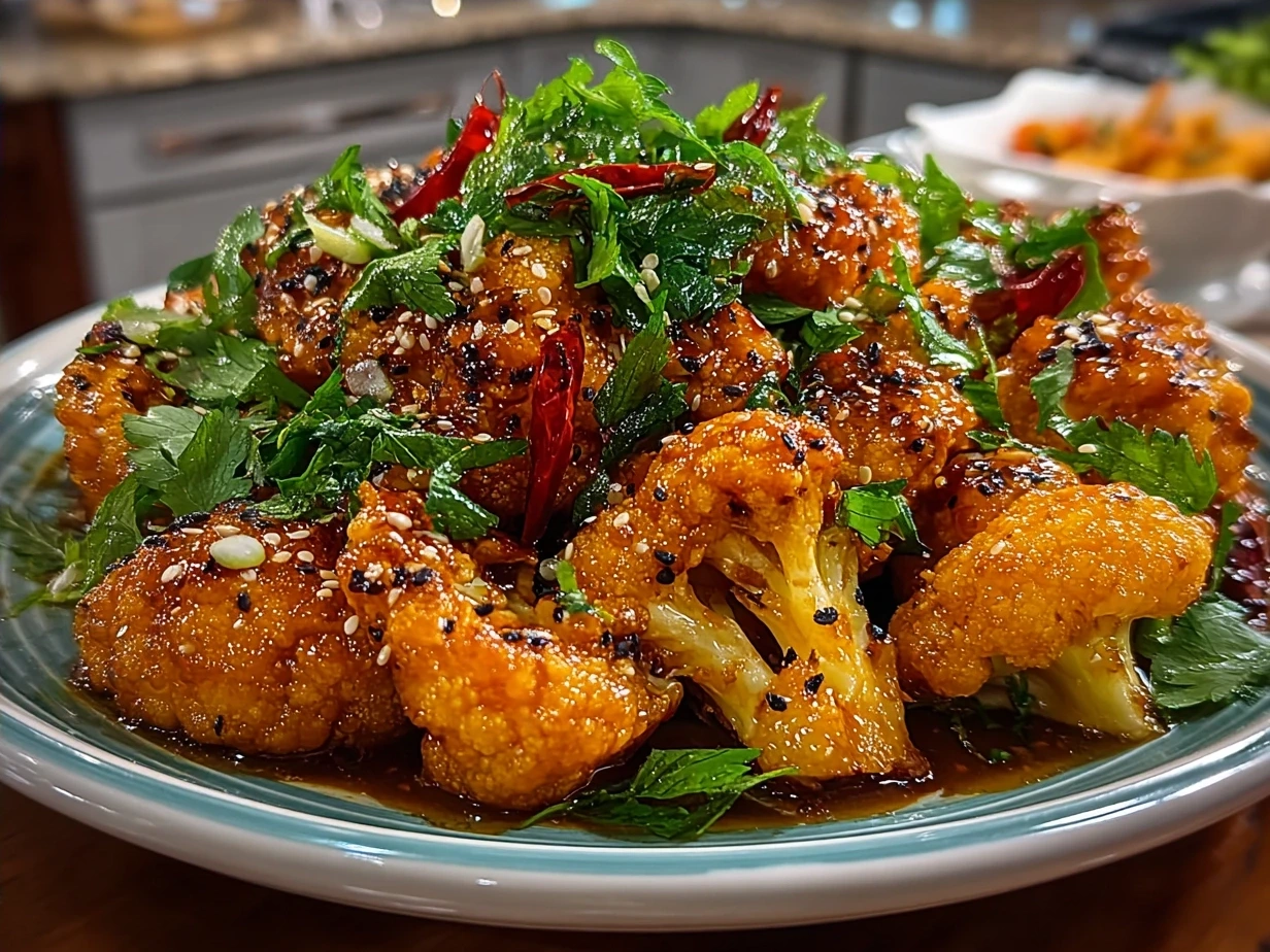 Spicy Korean Cauliflower Dish served with garnishes