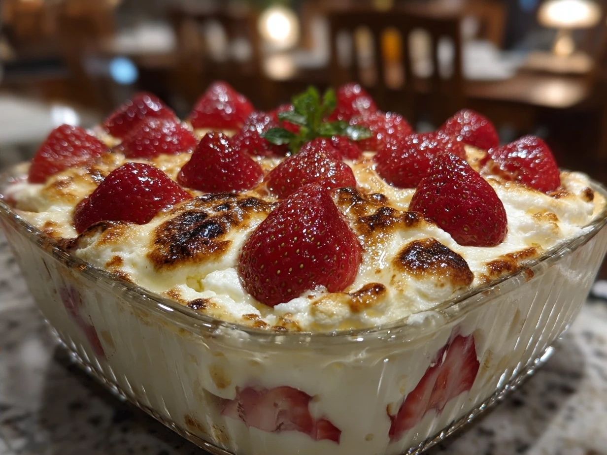 Finished Strawberry Banana Pudding Dream served in a bowl, garnished and ready to enjoy