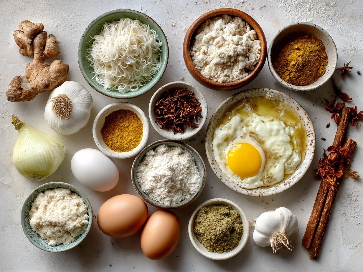 Ingredients for making Cheats Chicken Laksa laid out on a table