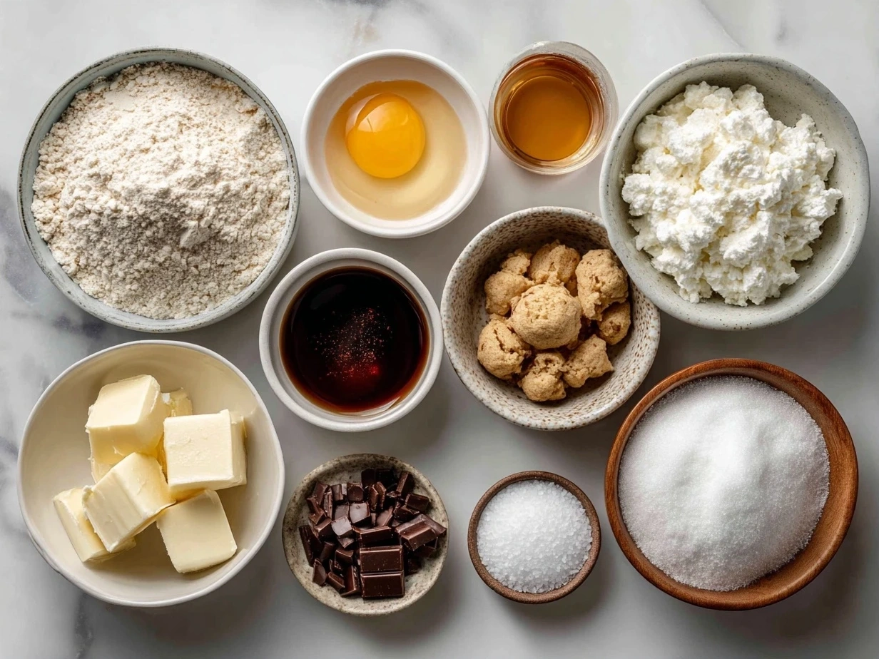 Ingredients for Cookie Dough Frozen Yogurt Bites on marble surface