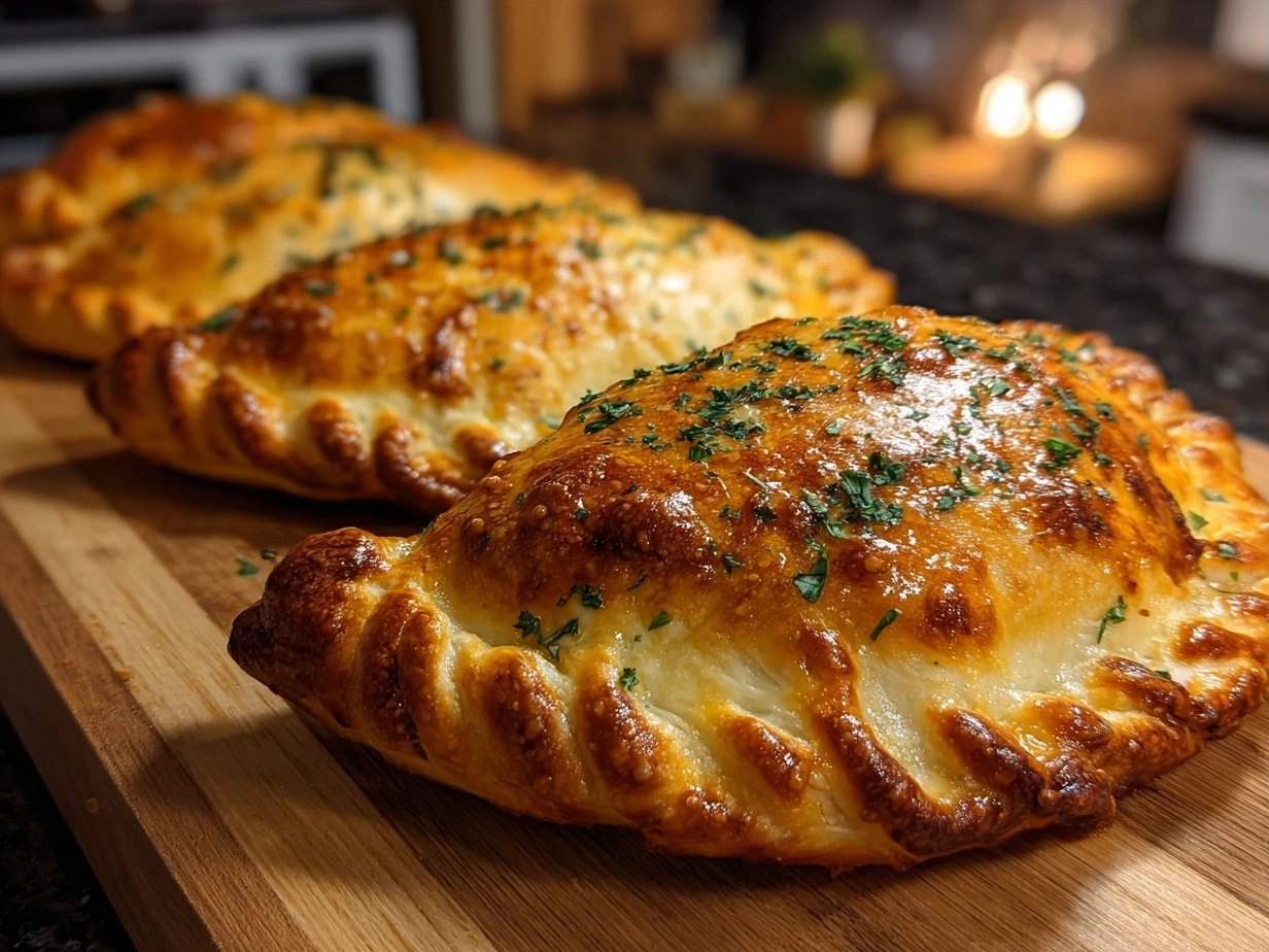 Freshly baked Touchdown Calzones served with marinara sauce