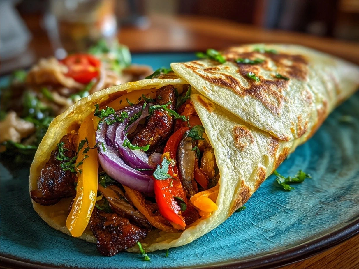 A sliced veggie wrap with fresh colorful vegetables on a plate ready to eat