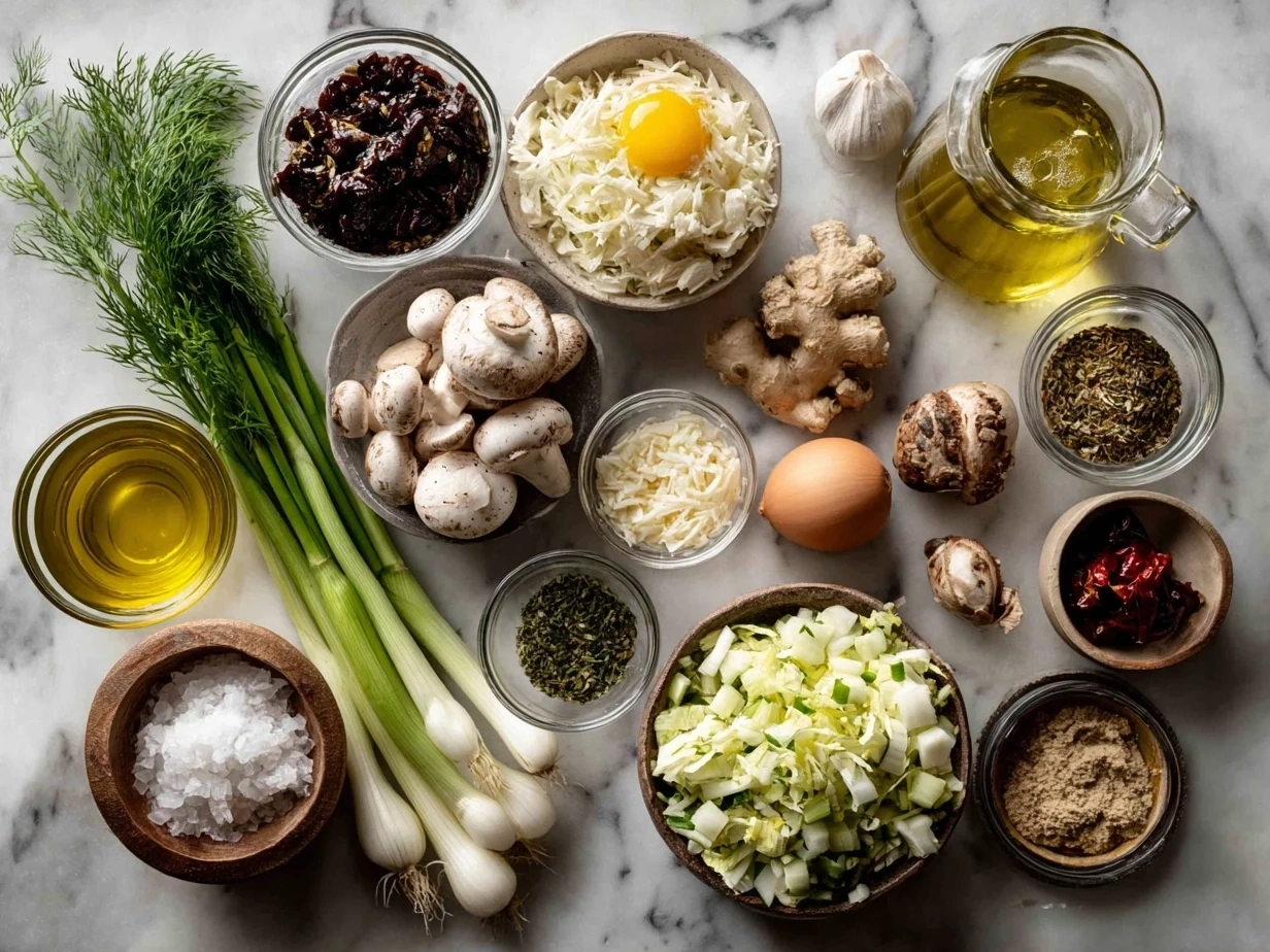 Ingredients for a fresh veggie wrap laid out on a table