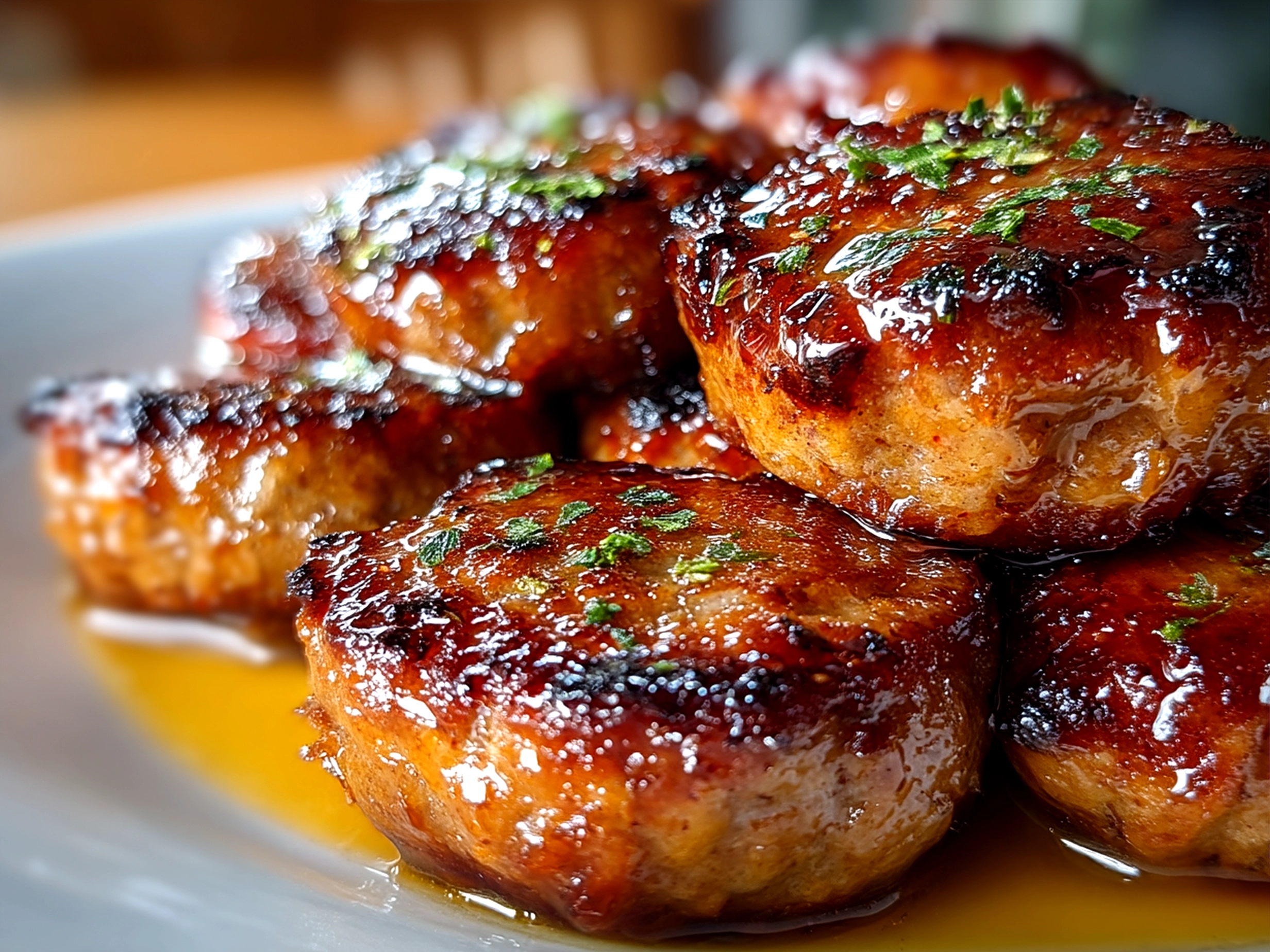 A plate of BBQ Sausage Bites ready to serve