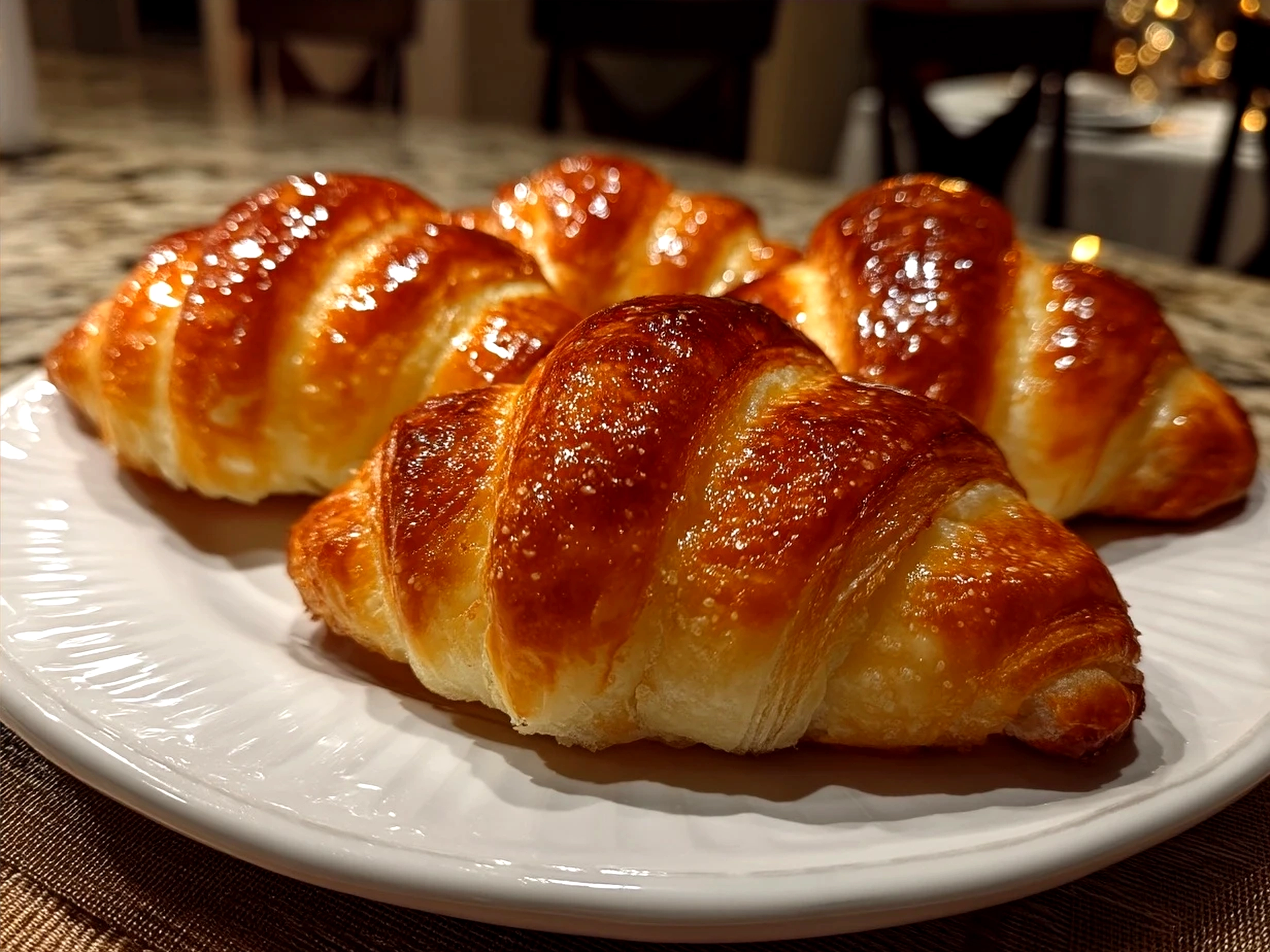 Freshly baked Breakfast Pillsbury Crescent Rolls served with fruit salad