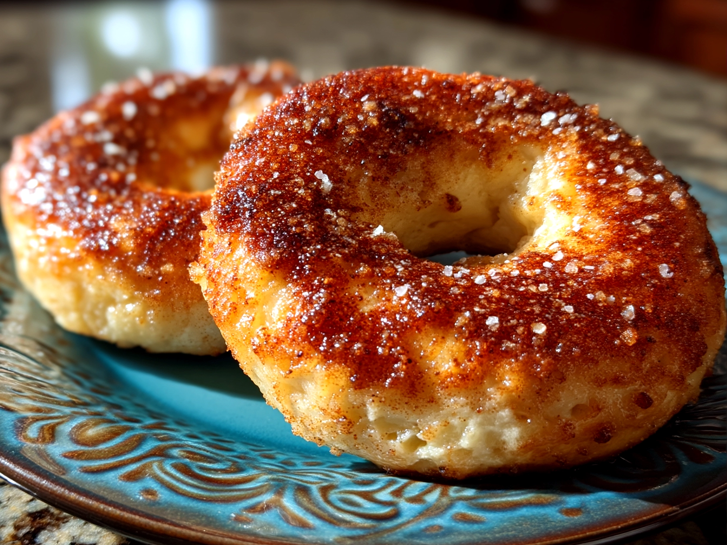 Freshly baked Cinnamon Sugar Bagels ready to serve