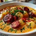 Comforting homemade Cajun Potato Soup with Andouille Sausage