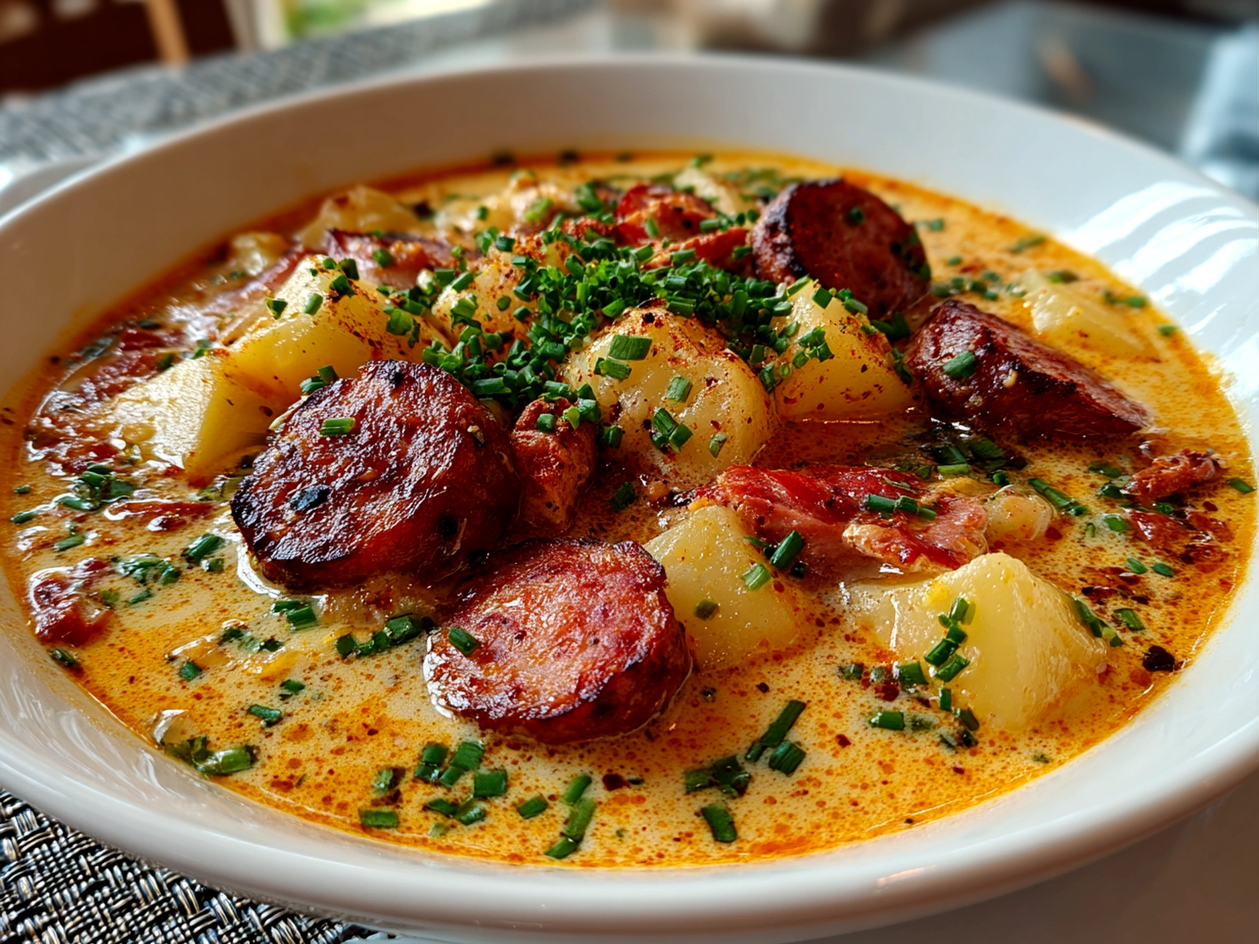 Comforting homemade Cajun Potato Soup with Andouille Sausage