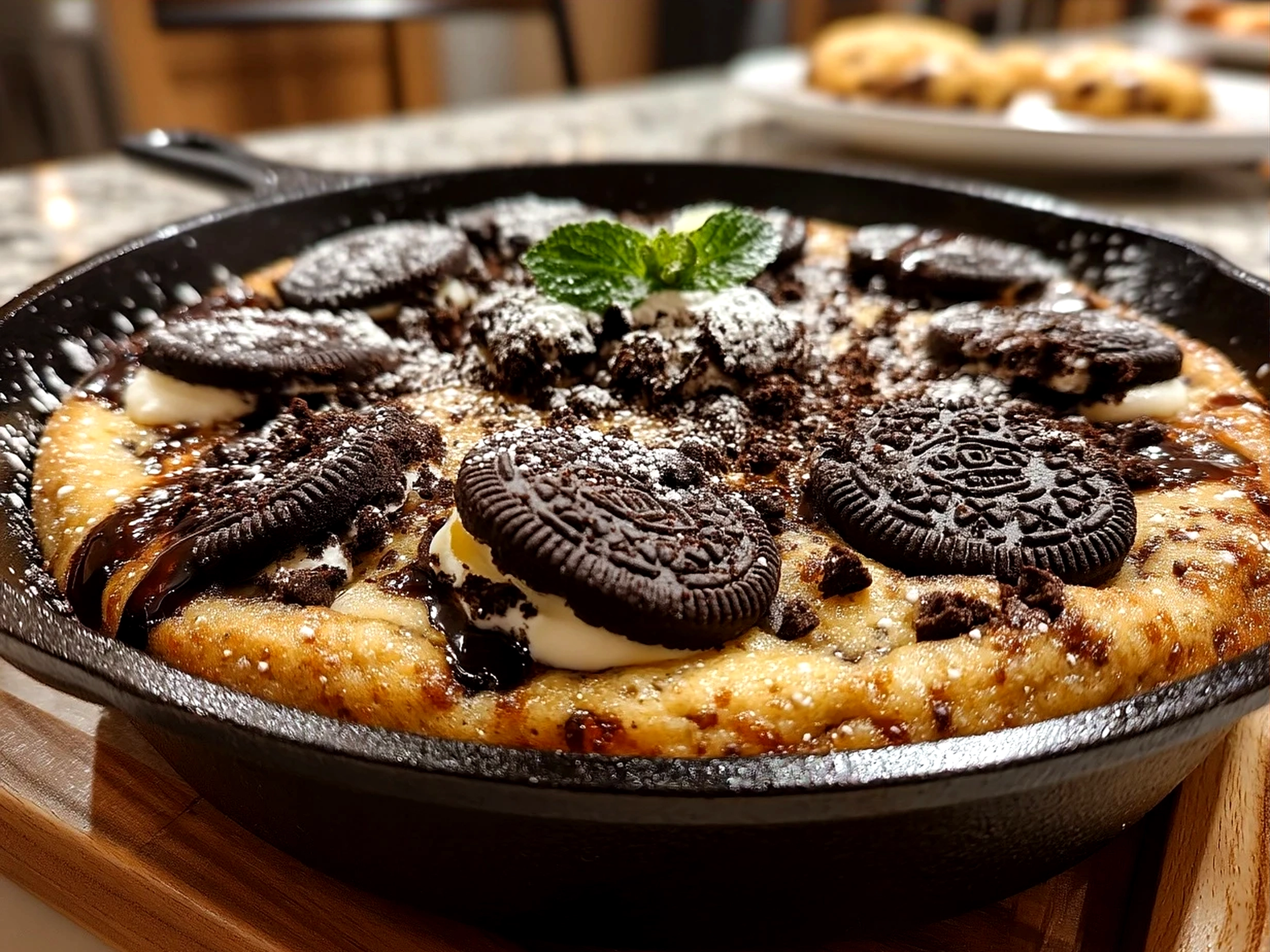 Served Cookies Cream Skillet Cookie with ice cream