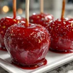 Delicious homemade candy apples on white plate