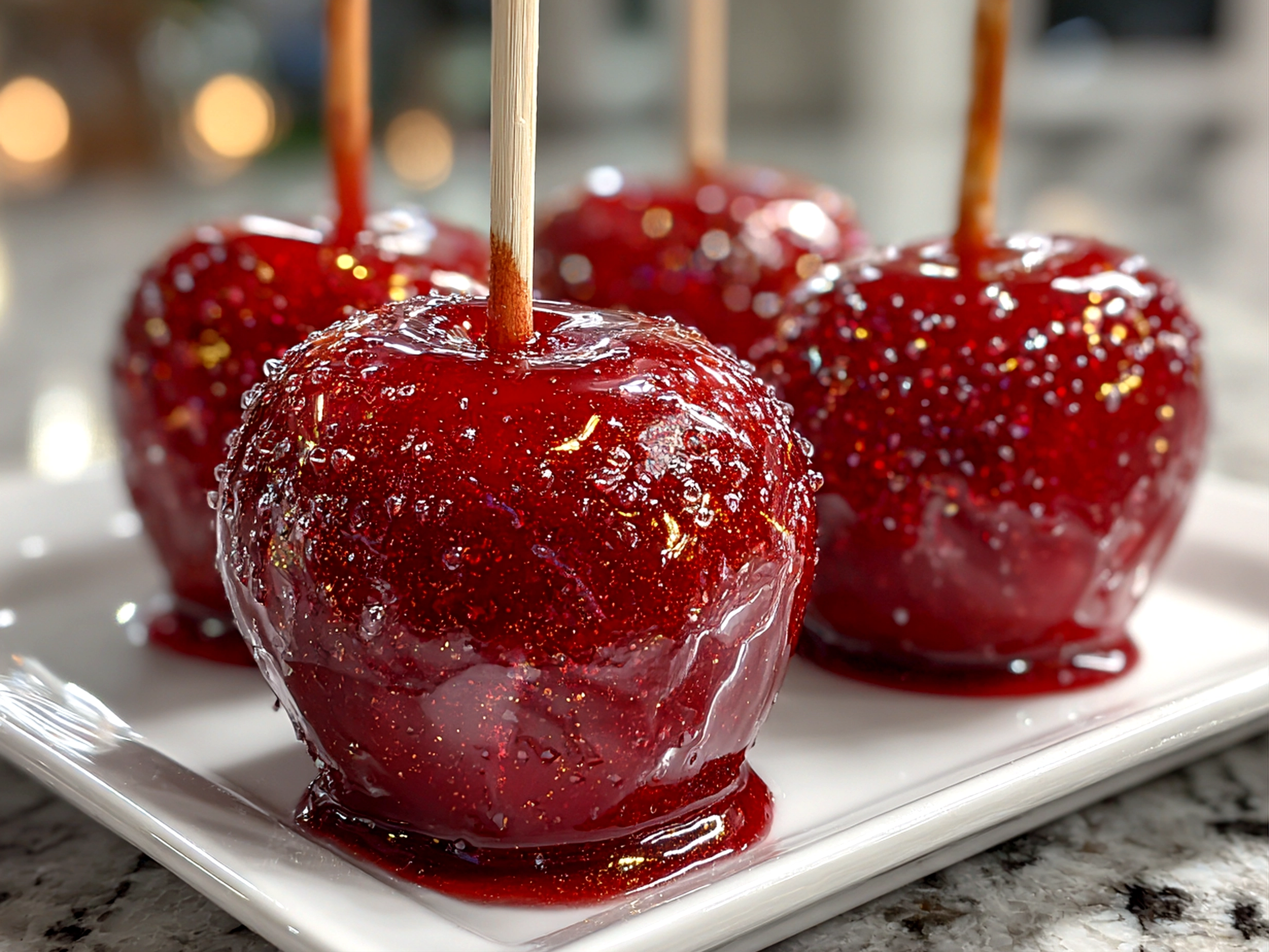 Delicious homemade candy apples on white plate