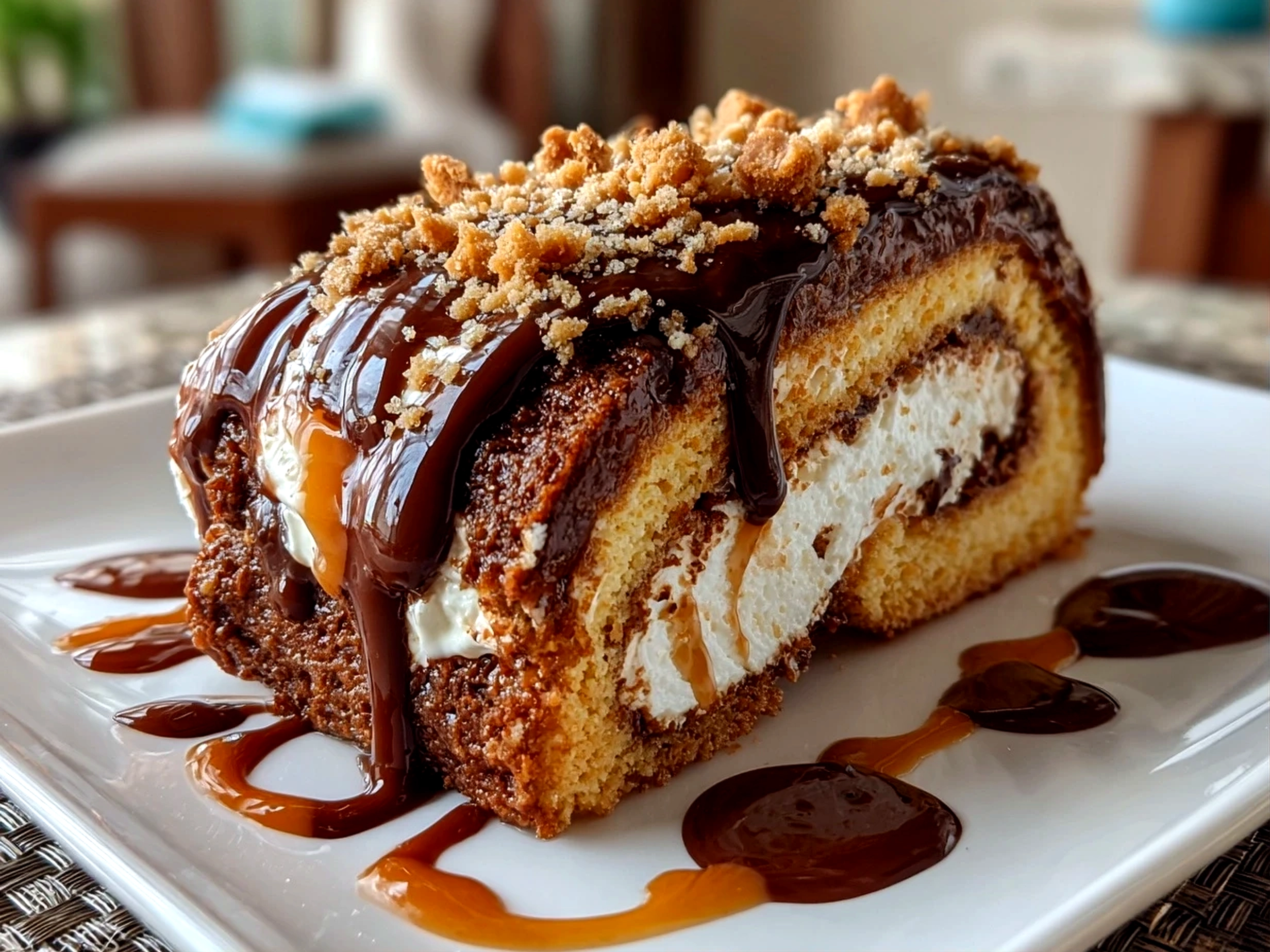 Freshly prepared Peanut Butter Cup Chocolate Roll