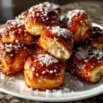 Freshly prepared sourdough discard pretzel bites on wooden board