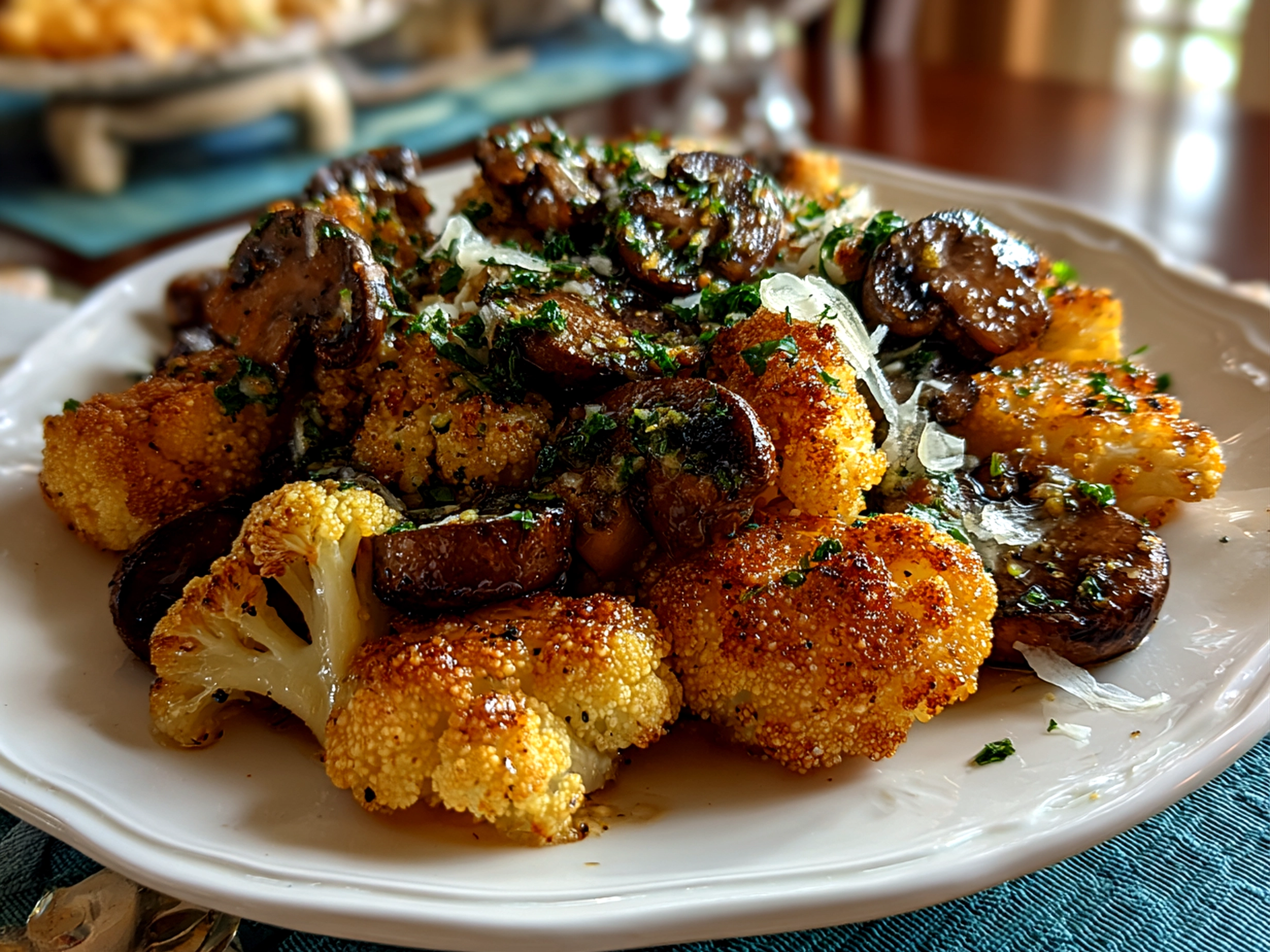 Garlic Cauliflower Mushroom Skillet close-up