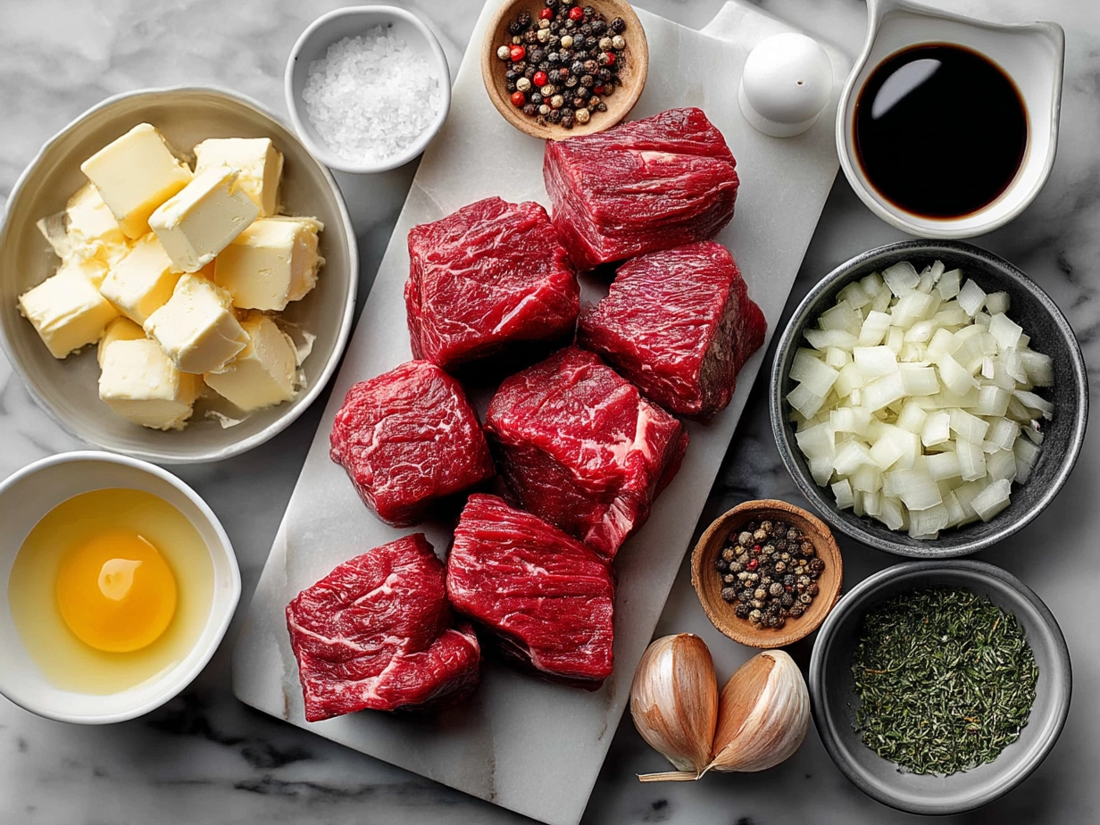 Ingredients for Gordon Ramsay Beef Stroganoff including beef, mushrooms, sour cream, and spices