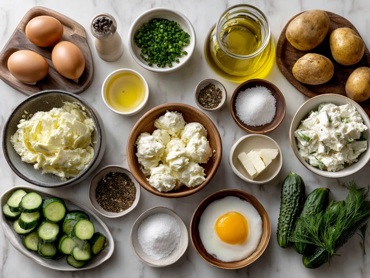 Ingredients for Greek Yogurt Potato Salad with Cucumbers