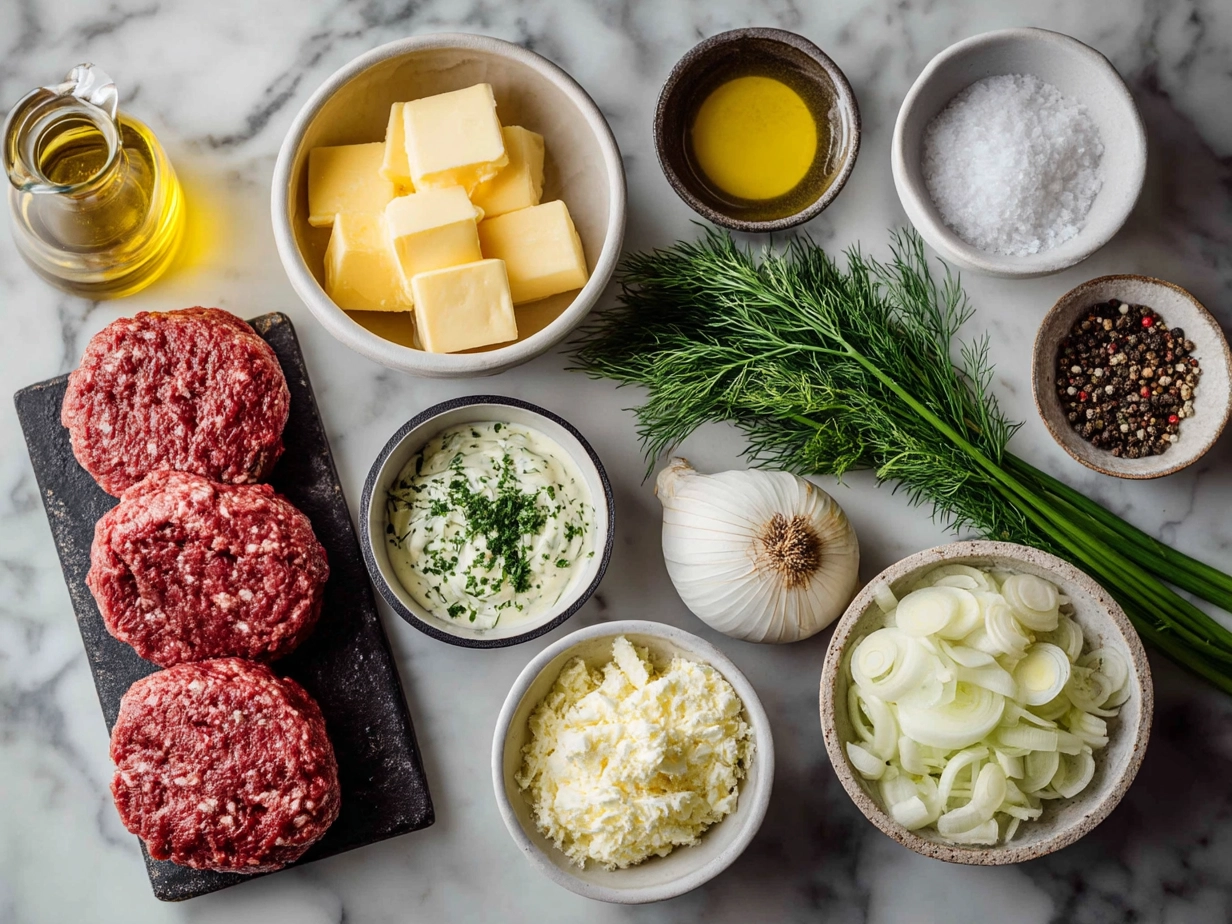 Ingredients for Hamburger Steaks in Creamy Dill Sauce