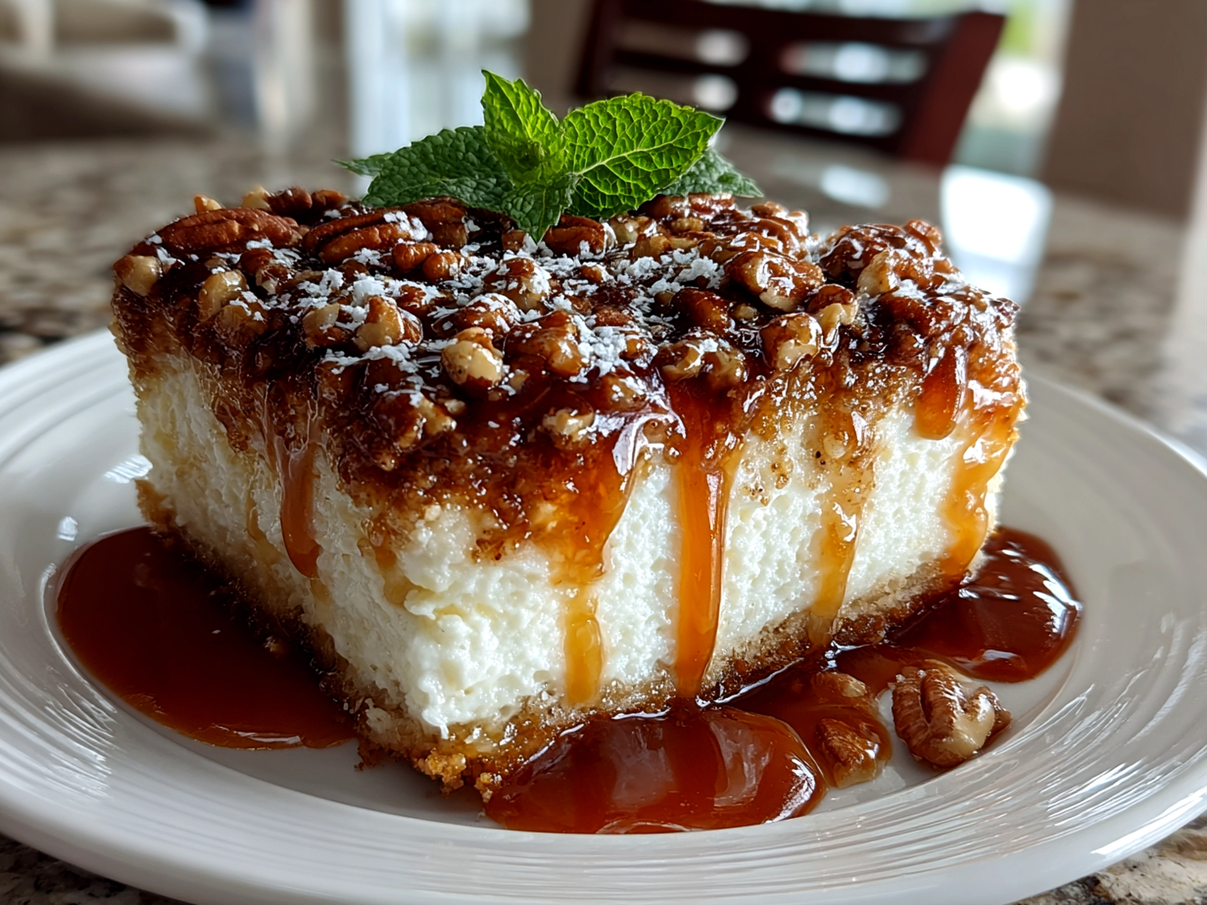 Homemade Caramel Butter Pecan Praline Poke Cake