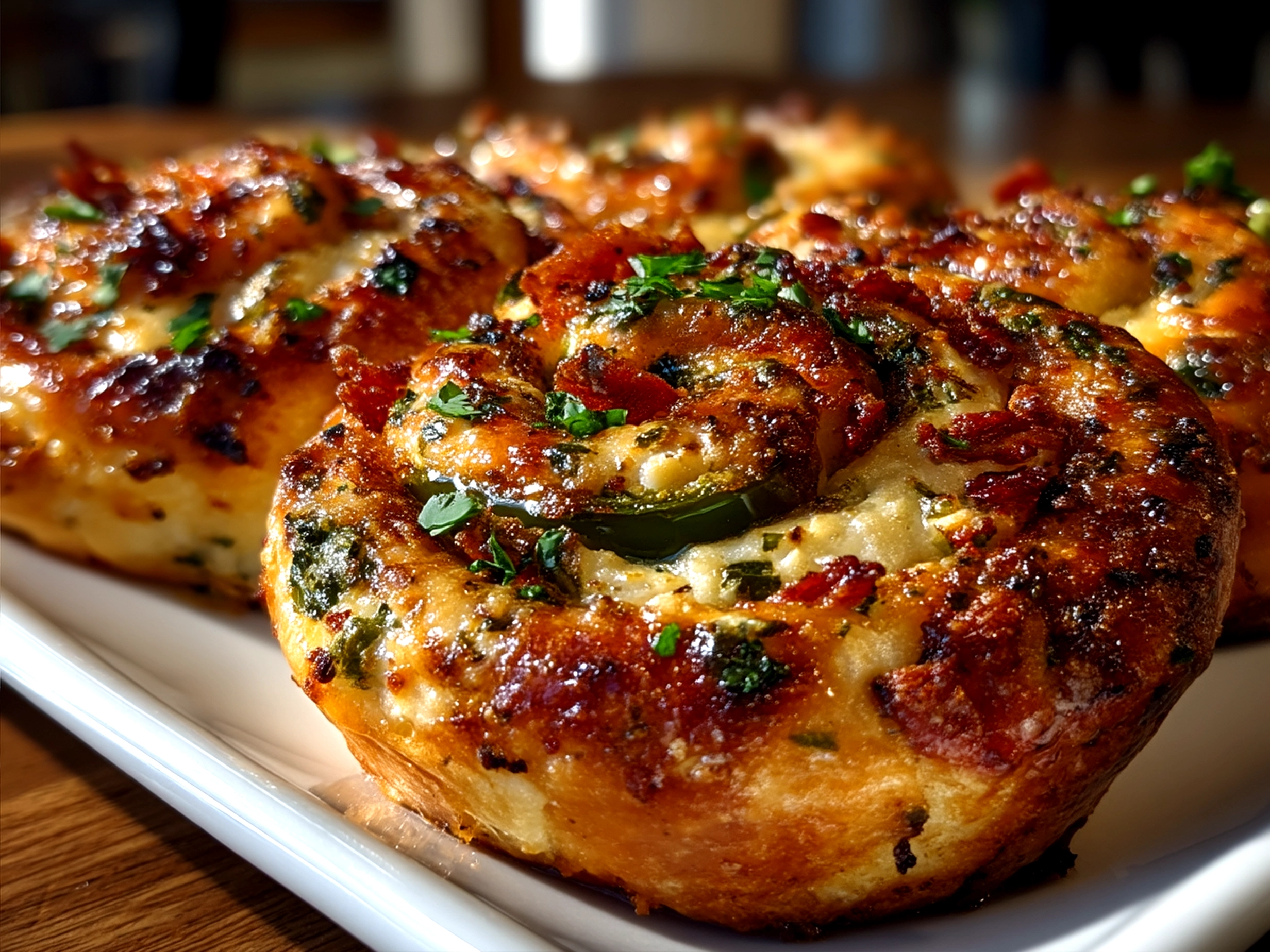 A serving of warm Jalapeno Popper Pinwheels with dipping sauce