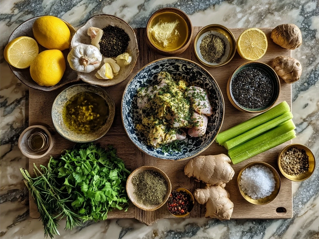 Ingredients for Lemon-Herb Chicken Nourish Bowl laid out