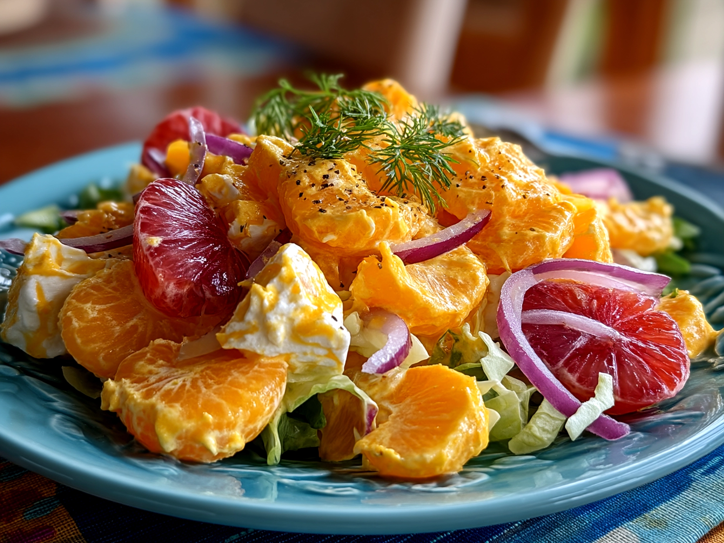 Finished Orange Dreamsicle Salad served in a decorative glass bowl