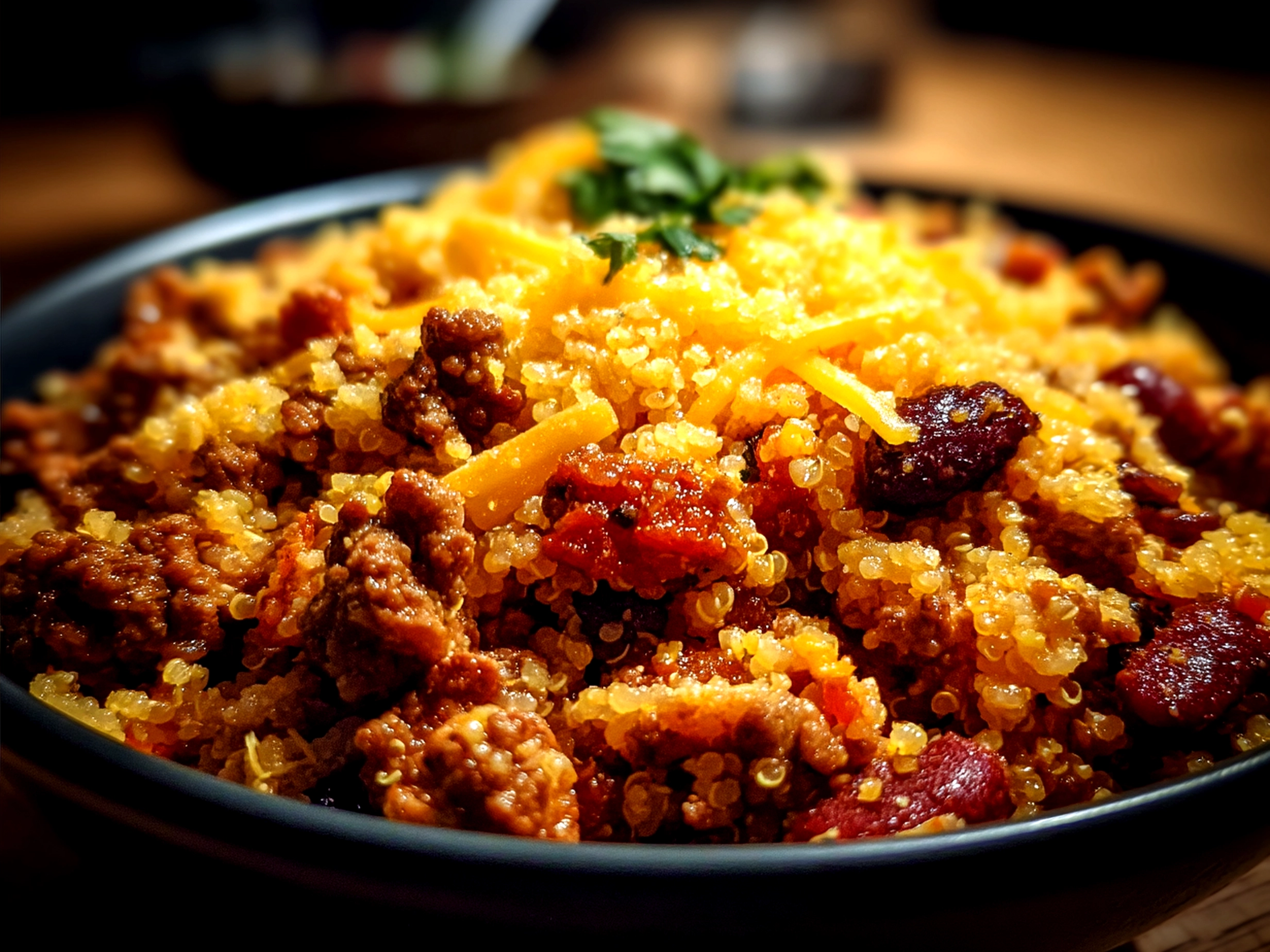 Finished Ranch Taco Party Bowl with colorful fresh vegetables and toppings served in a large bowl