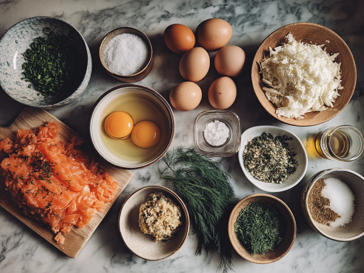 Ingredients for making crispy salmon croquettes